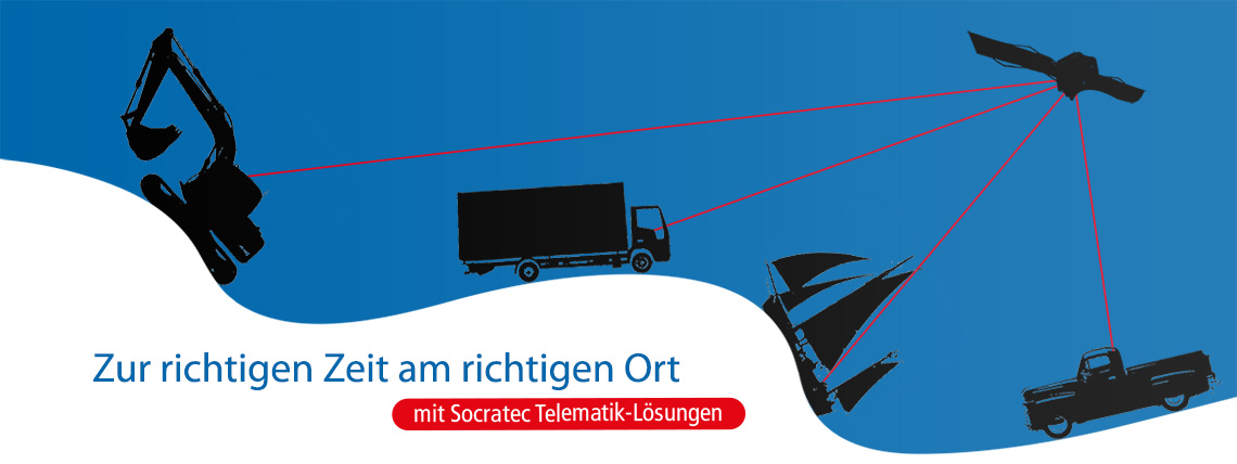 Zur richtigen Zeit am richtigen Ort - symbolisiert durch unterschiedliche Fahrzeugen die jeweils eine Verbindung zu einem Satelliten haben